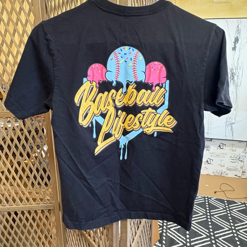 Black Baseball Lifestyle Kids T-Shirt Ice Cream